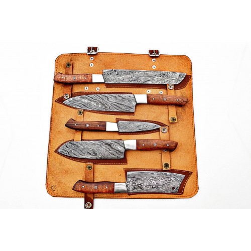 Smart & Sharp Custom Handmade Damascus Chef Knives Set/Kitchen Knives 5 Pieces Set SS-17313( Rose Wood )